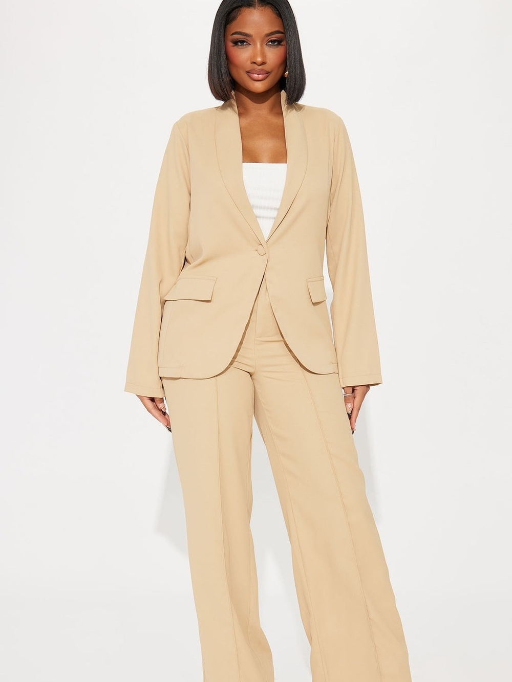 NWOT Fashion Nova Beige Tailored Wide-Leg Pantsuit